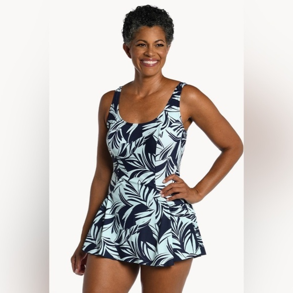 Maxine of Hollywood Navy and Light Blue One Piece Swimsuit